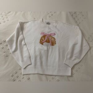 Hollister White Sweater with Pink bow croissant